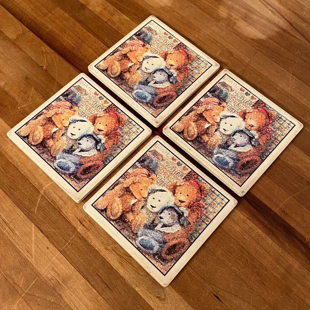 Vintage Teddy Bear Coasters Set of 4